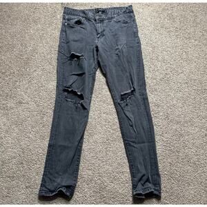 Men’s Size 32 Forever 21 Black Distressed Skinny Jeans Dark Wash Denim